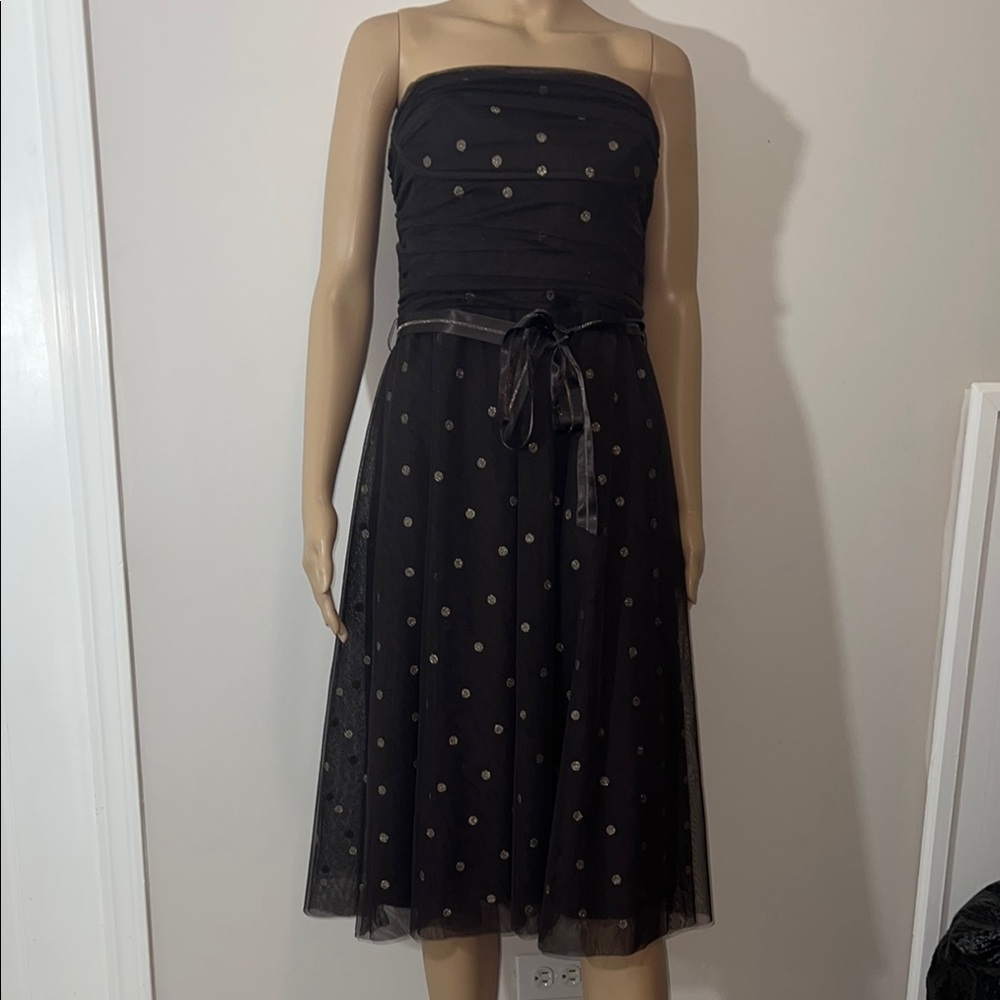 BCBG MaxAzria Strapless Brown Polka Dot Tulle Dress NWT